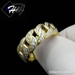 925 STERLING SILVER ICY GOLD CURB LINK RING*GR128